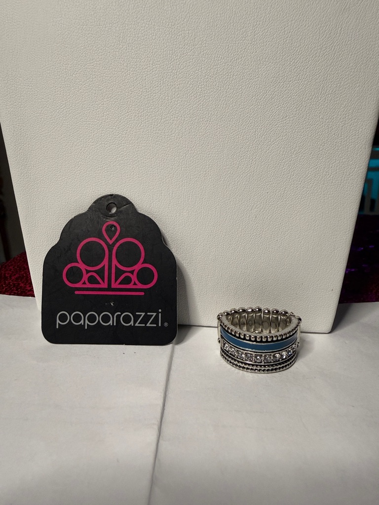 Paparazzi Silver-Tone Blue & Clear Multi-Band Stretch Ring